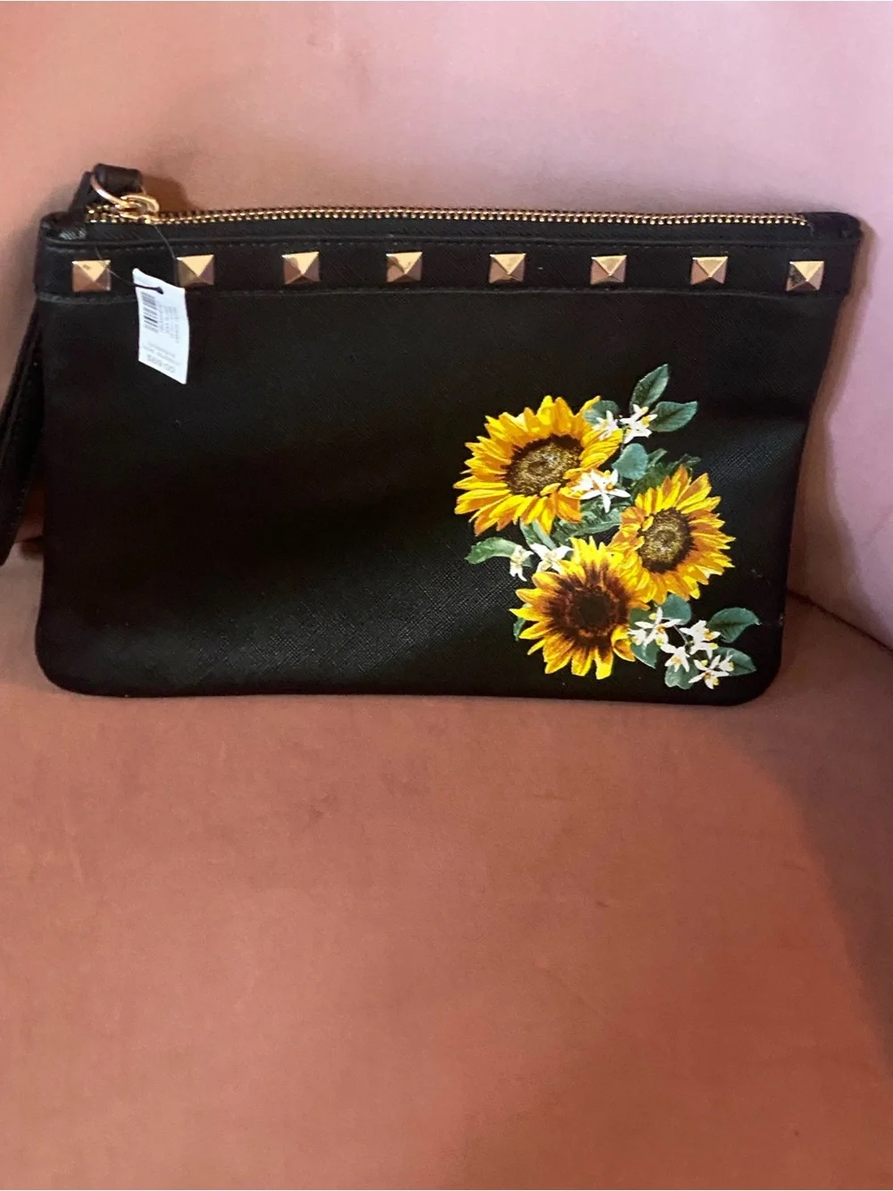 White House Black Market Black Sunflower Studded Wristlet